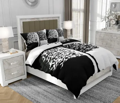 Produktbild von Bettwäsche 140x200 cm + 2x70x80 cm, 3-teilig, 100% Baumwolle, Satin, Reißverschluss, Schwarzweiß, Bunt - SOVIO | So.0199
