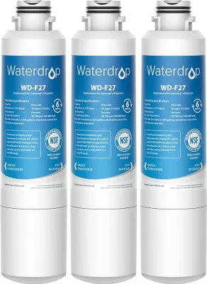 Three identical water filters are arranged side by side against a white background.