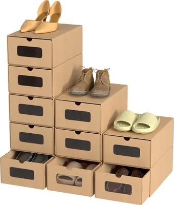 Produktbild von Hengda 20x Schuhboxen mit Sichtfenster Schuhaufbewahrung Aufbewahrungsbox Stapelbar Storage Box Schuhbox Schuhkarton Schuhschachtel Allzweckbox Braun
