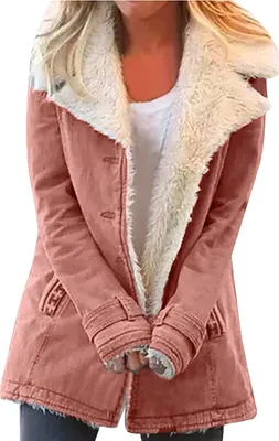 Produktbild von ASKSA Damen Winterjacke Lang Winterparka Winter Warm Fleecejacke, Rosa, 2XL