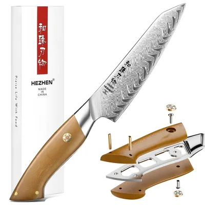 Damaststahl-Messer, 14 cm, Full-Tang, Micarta-Griff, multifunktional