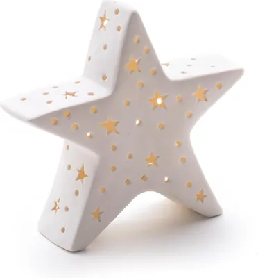 Produktbild von Porzellan Stern weiß mit LED Größe L 14,5 x 13,5cm