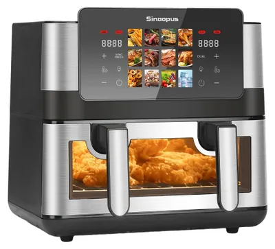 Image de Friteuse à air chaud, double panier, écran tactile LED, noir, UE