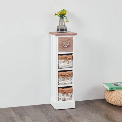 Produktbild von Schubladenkommode FLOWER Schubladenregal Standregal in weiß/braun mit 1 Schublade und 3 Körben