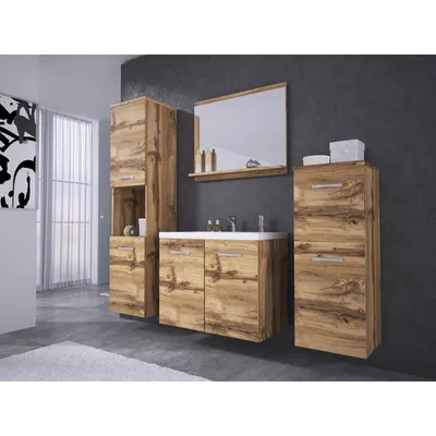 Obrázek produktu pro Koupelnová sestava s umyvadlem WHITNEY - dub wotan + sifon a baterie Economico