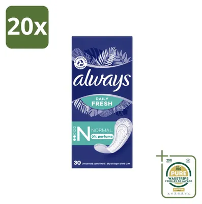 Produktbild von 20 x Always Daily Fresh Slipeinlagen - Normal - Unparfümiert - Vorratspackung - 20 Stücke