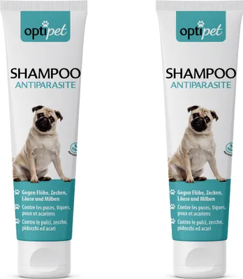 Produktbild von OptiPet 2x250ml Anti-Parasiten-Shampoo für Hunde bekämpft Flöhe, Zecken, Milben, pflegt das Hundefell