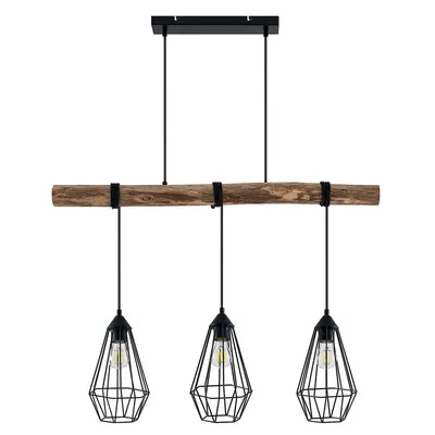 Produktbild von Lindby Hängeleuchte Eldarion, 90 cm, 3-flammig, Holz, E27