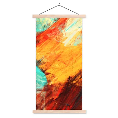 Produktbild von MuchoWow® Textilposter Gemälde - Abstrakt - Öl 40x80 cm mit holzfarbenen Rahmen - Wohnzimmer