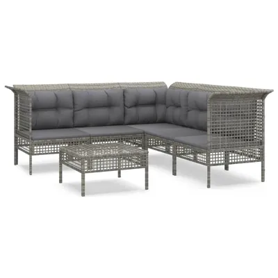 Immagine prodotto di vidaXL Set di 6 pezzi per salotto da giardino con cuscini in polirattan grigio