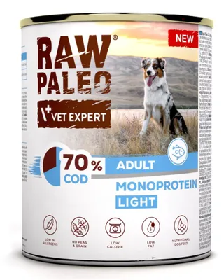 Zdjęcie produktu dla Raw Paleo Adult Monoprotein Light 800g Bezzbożowa Mokra Karma z Dorszem Dla Psów z Tendencją Do Nadwagi