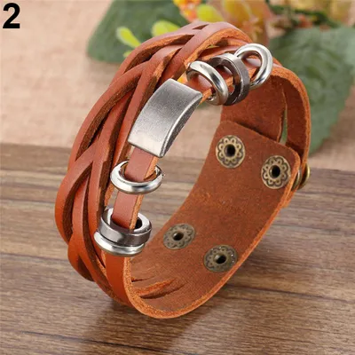 Produktbild von Vintage Herren Damen Kunstleder Mehrschichtiges Armband Armreif Schmuck-Braun