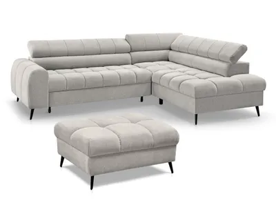 Produktbild von Ecksofa mit Schlaffunktion mit Hocker VINNI L, Eckseite: Rechts, Farbe: Beige, Stoff: Misterio 07