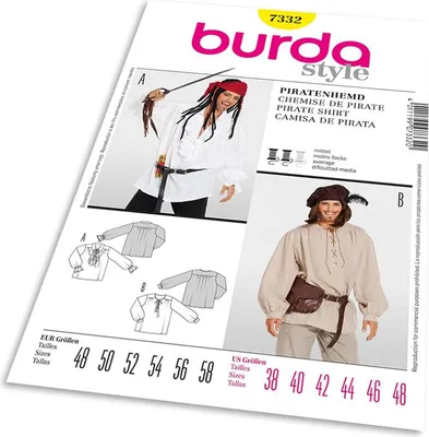 Obrázek produktu pro Střih Burda 7332 - Pánská pirátská košile, středověká halena
