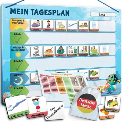 Produktbild von LIKARTO Routine Planer Kinder, Montessori Aufgabenplaner & Magnettafel Blau