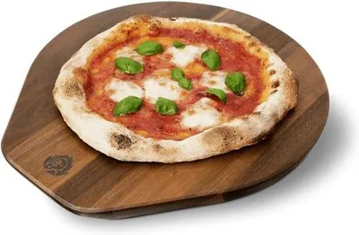Image de Assiette à pizza de 34 cm en bois d'acacia - centre de pizza rond avec poignée, pince à pizza et plateau à pizza