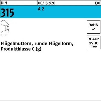 Produktbild von Flügelmutter DIN 315 runde FormM12 A 2 10 Stück
