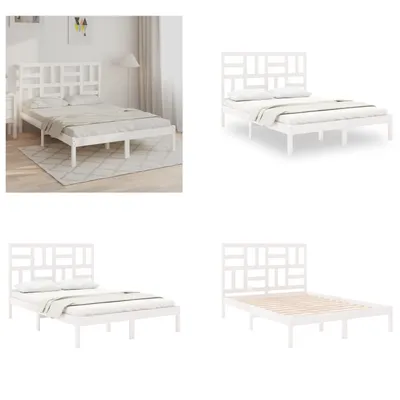 Imagen del producto de vidaXL Estructura de cama de madera maciza blanca, 160x200 cm - Marco de cama - Base de cama - Cama - Marco de cama de madera