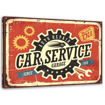 Produktbild von Leinwandbild retro-automechaniker 90x60 cm Feeby rot wandbild bereit zum aufhängen