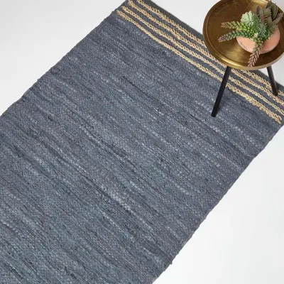 Produktbild von HOMESCAPES Lederteppich grau mit Streifen 160 x 230 cm - Teppich aus