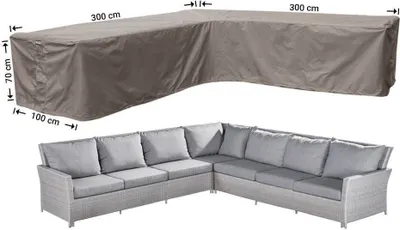 Produktbild von Raffles Covers Loungemöbel L-Form Wetterhaube 300 x 300 x 100 H: 70 cm | Atmungsaktiv | Wasserdicht | UV-beständig | Elastischer Kordelzug