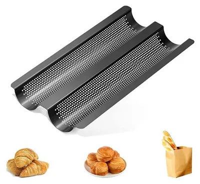 Produktbild von Baguette-Backblech für 2 Baguettes, antihaftbeschichtet, ideal für Familie, Restaurant und Bäckerei, 38 * 16.2 * 2.4 cm, schwarz