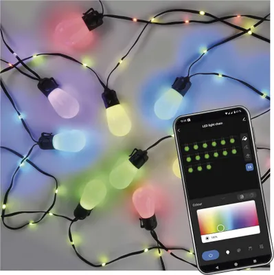 GoSmart LED světelný řetěz – 15× párty žárovky, 15 m, venkovní i vnitřní, RGBIC WiFi
