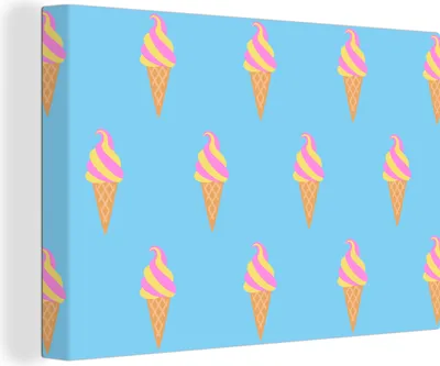 Produktbild von OneMillionCanvasses® - Leinwandbilder - 140x90 cm, Eiscreme - Muster - Blau, Wandbilder Kunstdruck Wanddekoration