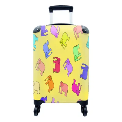 Produktbild von MuchoWow® Koffer Handgepäck Trolley Rollkoffer Kleine Reisekoffer mit 4 Rollen - Elefant - Gelb - Muster - Cabin Size < 55x40x23 cm & 55x40x20 cm - Fotokoffer - Kabinenkoffer - Boardgepäck - Reise-Box - Reisekoffer - Reisegepäck - Koffer mit Bild - Trolley für Kinder