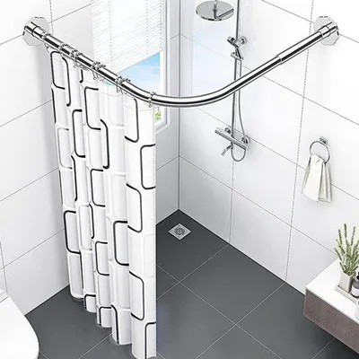 Produktbild von Famanu L-förmige Duschvorhangstange aus Edelstahl, verstellbar 70-95 cm, ohne Bohren, für Badezimmer oder Bad
