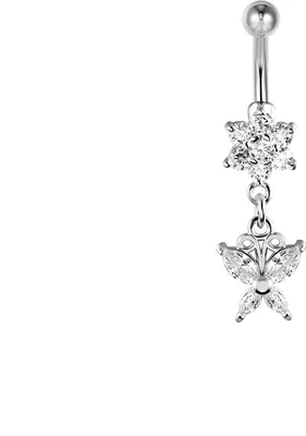 Produktbild von Karisma Edelstahl Bauchnabelpiercing Anhänger Schmetterling Banana Blume Zirkonia - HB171 - Silber