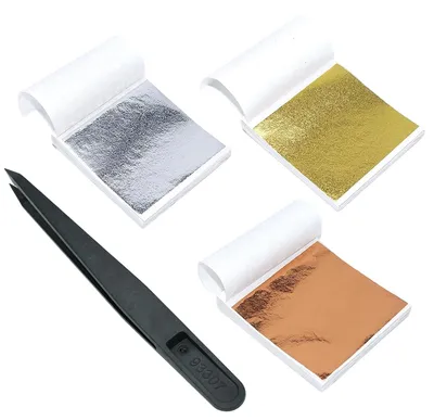Produktbild von 300 Blatt Blattgold zum Basteln, farbenfroh, geeignet für Kunstprojekte mit Metallfolie