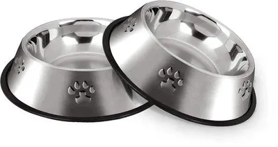 Productafbeelding van Ibenzoa® RVS-hondenvoerbak, set van 2, diameter 26 cm, 800 ml – antislip rubberen basis, platte bodem, geschikt voor voedsel, voor middelgrote en grote honden