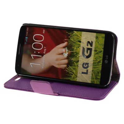 Produktbild von PhoneNatic Kunst-Lederhülle kompatibel mit LG G2 - Premium lila + 2 Schutzfolien