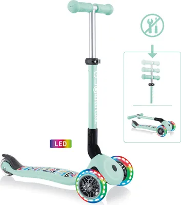 Obrázok produktu pre GLOBBER JUNIOR FOLDABLE FANTASY LIGHTS - kolobežka, 120/80 mm, ABEC 5, 3 kolieska, svietiace LED kolieska, mätová farba