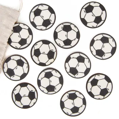 Produktbild von Fußball Deko Set 12 kleine Fußbälle flach aus Holz Tischdeko Ø 3,8 cm