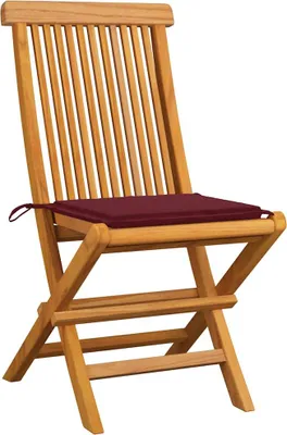 Produktbild von vidaXL Gartenstühle mit Weinroten Kissen 4 Stk. Massivholz Teak