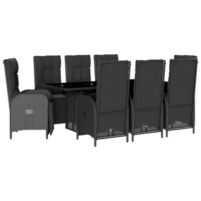 Produktbild von vidaXL 9-tlg. Garten-Essgruppe mit Kissen Schwarz Poly Rattan
