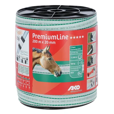 Obrázok produktu pre AKO Weidezaunband PremiumLine weiß/grün, 200 m Länge, 20 mm breit, Tierzaun