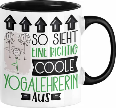 Produktbild von Yogalehrerin Geschenk Tasse Lustig Geschenkidee für Yogalehrerin Geburtstag So Sieht Eine Richtig Coole Yogalehrerin Aus Frauen Spruch (Schwarz)