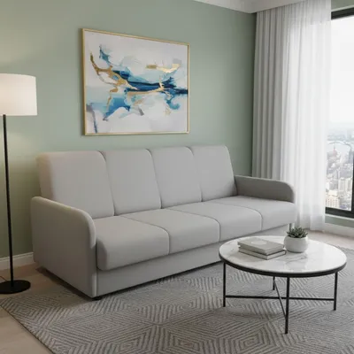 Produktbild von Schlafsofa - Hellgrau - mit Bettkasten - Bonellfedern - 202x96x89 cm - Schaumstoff T30 - Holzgestell - 3 Sitzer Sofa - Weiche Armlehnen