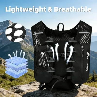 Produktbild von Laufweste für Damen und Herren mit verstellbaren Brustgurten und 500ml-Wasserflasche, ultraleichte reflektierende Trinkweste für Marathon, Jogging und Radfahren
