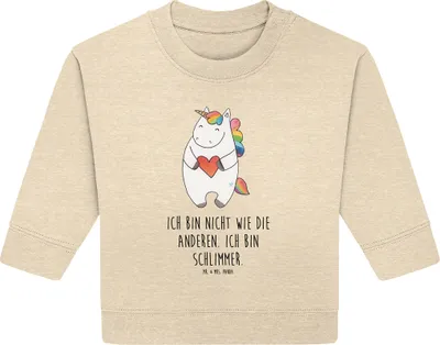 Produktbild von Mr. & Mrs. Panda Organic Baby Pullover Einhorn Herz 24. - 36. Monat - Natural Raw - Geschenk, Unicorn, Freundin, Einhörner, Bullover, Lustig