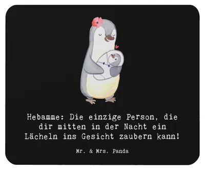 Produktbild von Mr. & Mrs. Panda Mauspad Hebamme Lächeln - Schwarz - Geschenk, Hebammenarbeit, Mousepad, Berufsalltag, Mouse Pad, laptop, Baby, Beruf, Hausgeburt, Einfühlungsvermögen