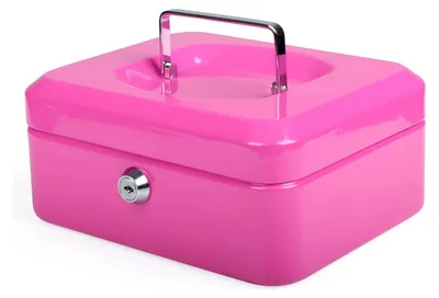 Produktbild von 1x Geldkassette aus robustem Stahl mit herausnehmbaren Münzfächern 200 mm rosa