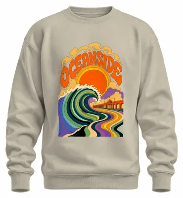 Productafbeelding van Oceanside Surf Wave Retro Pier Sunset Beach California, zweetshirt, pullover, natuur, maat M