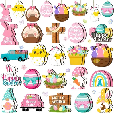 Productafbeelding van Paashaashangers - Set van 40 - Houten paashaashangers - Paashaas decoratie - Houten paashangers voor cadeauhangers