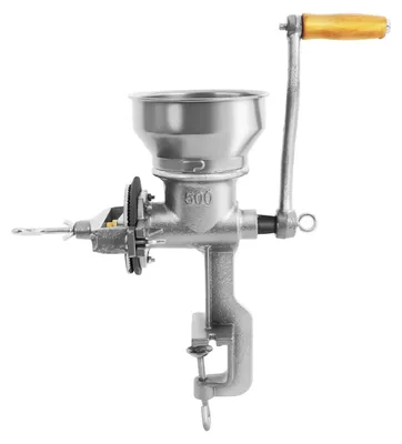Produktbild von Manuelle Getreidemühle - Handkurbelmühle - Einstellbarer Mahlgrad - Gusseisen und Manganstahl - Fassungsvermögen 0,5 kg - Tischklemme für Platten unter 4,5 cm - Silber