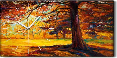 Produktbild von Küche Wohnzimmer Wand Leinwand Uhr 60x30 Wand Kunst Bild Wald Herbst Baum - weiße Hände