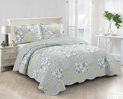Produktbild von Tagesdecke Wendbar, Patchwork mit Blumenmuster, 240x220 cm, für Schlafzimmer